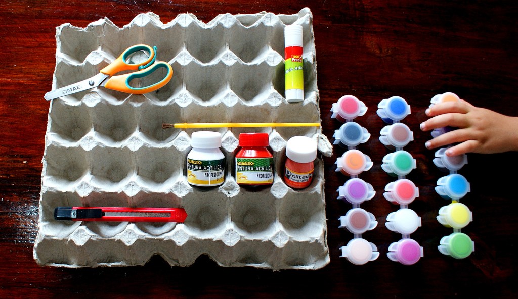 Materials for DIY Egg Carton Flower Trinket Container (Photo/Kendra Yost)